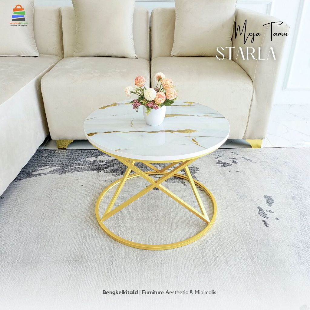 Meja Tamu Minimalis Aesthetic Starla| Meja Ruang Tamu Aesthetic | Meja Bulat Ruang Tamu Aesthetic