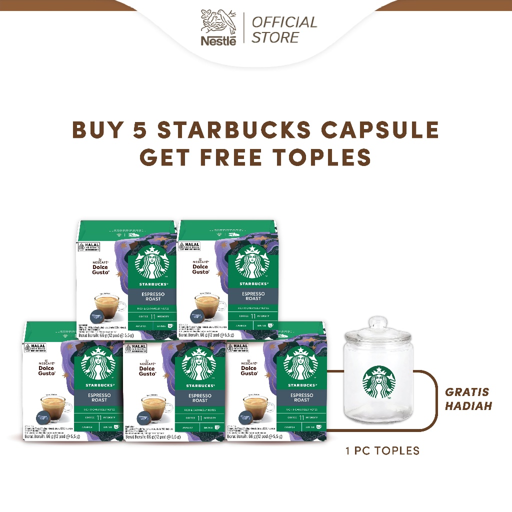 

STARBUCKS Espresso by NESCAFE DOLCE GUSTO Dark Roast (66g x 12pcs) 5 Box + Get Toples Starbucks At Home