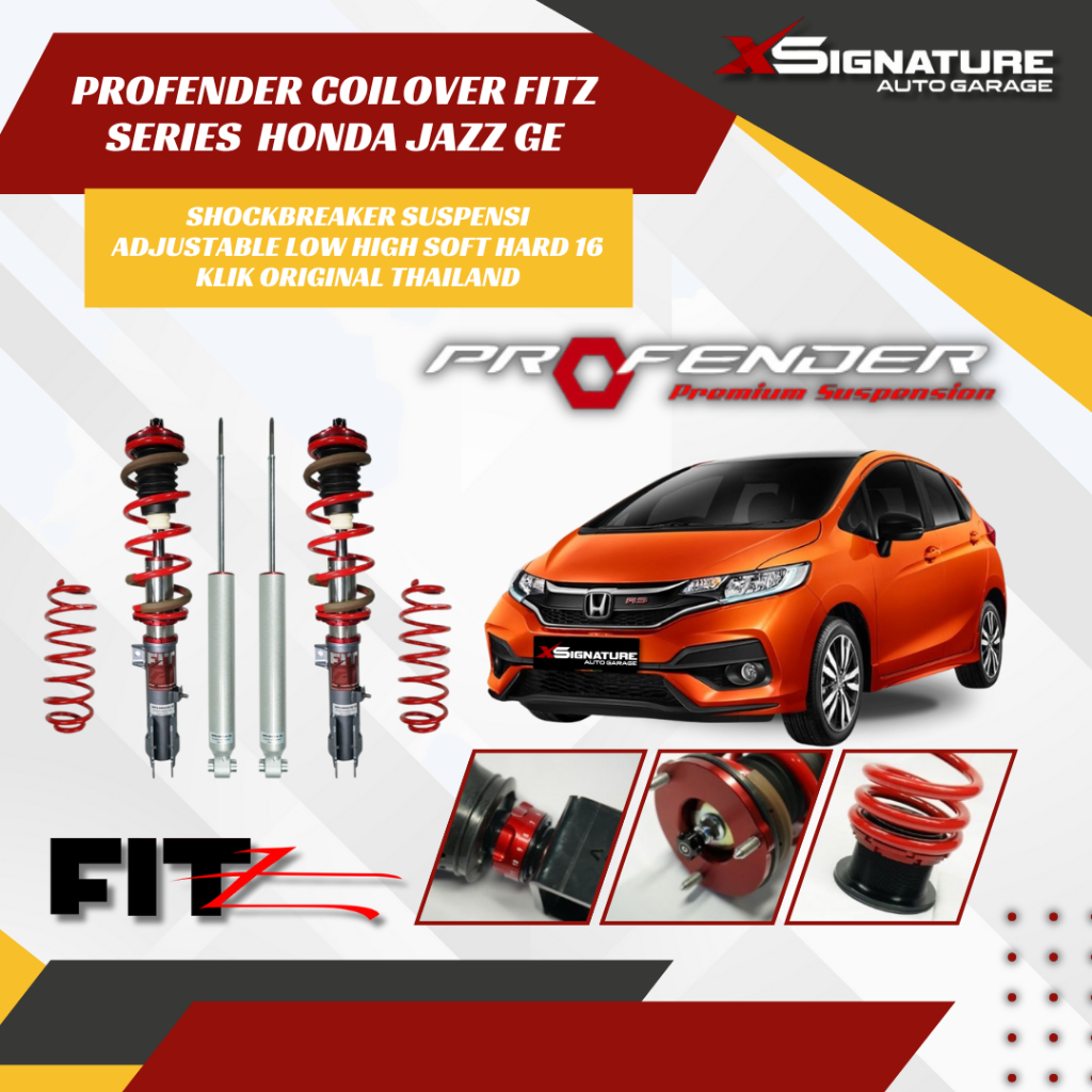 PROFENDER COILOVER FITZ SERIES HONDA JAZZ GE / GK / CITY GN SHOCKBREAKER SUSPENSI ADJUSTABLE LOW HIG