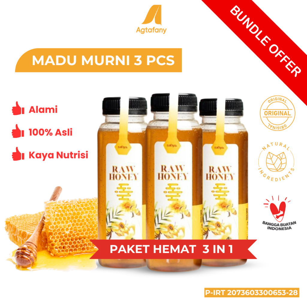 

[Paket Hemat] 3 pcs Madu Murni Safiya 650 gr Madu Alami 350 gr Raw Honey Multiflora Pure Natural Minuman Herbal Premium Kesehatan