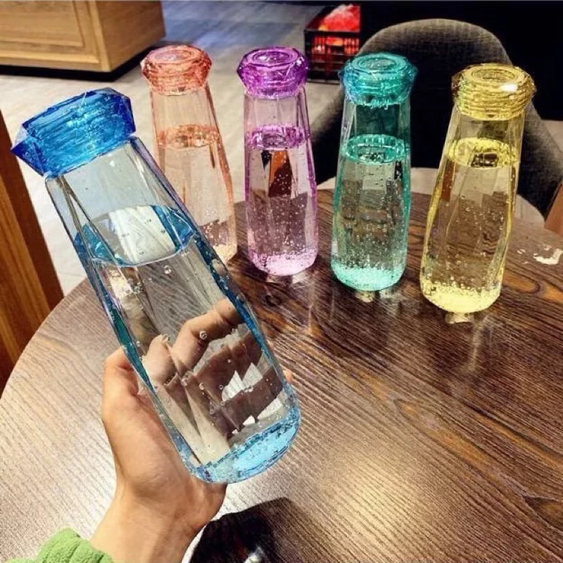 Botol Kaca Diamond Kristal Bottle Tumblr Tempat Minum Botol Minum Unik ( PAKAI BOX )