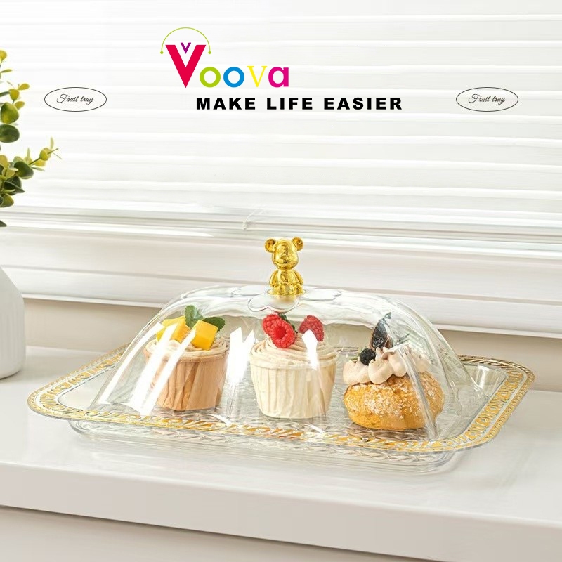 VOOVA Bear Nampan Dengan Pegangan Handle Gold/Snack Fruit Tray/Dekorasi Nampan Tray Mewah/Nampan Kue