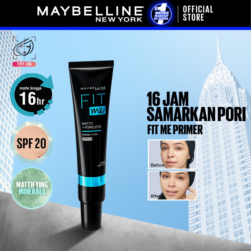 MAYBELLINE OFFICIAL Fit Me Matte + Poreless Primer Make Up - 30ml (Primer Wajah Untuk Hasil Matte Hi