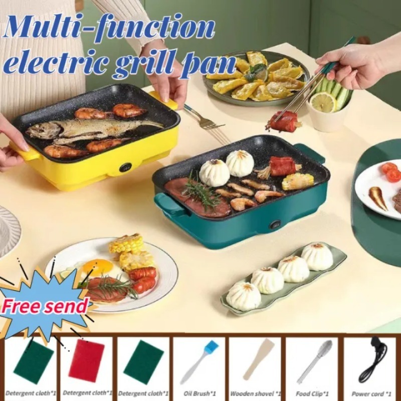 Free 6 Pcs Multifungsi Grill Pan Panggangan BBQ Panci Listrik 26CM Griller Listrik BBQ Anti Lengket 