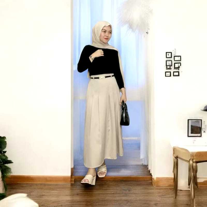 Joy Skirt-rok flare Wanita Korean Style- Bahan semiwoll lokal_Model Panjang& Midi