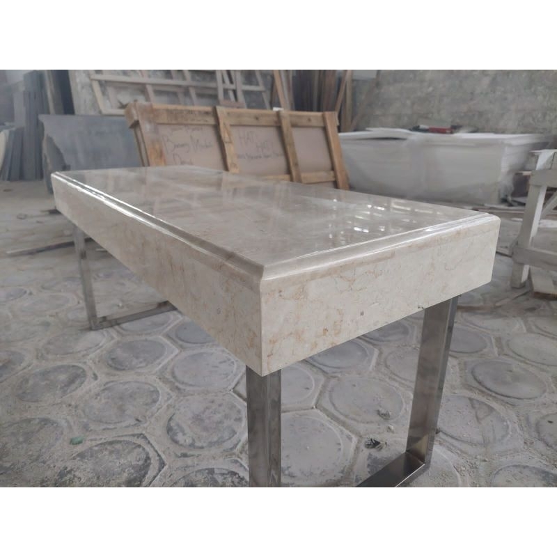 Meja / kursi marmer krem variasi kaki besi stainless