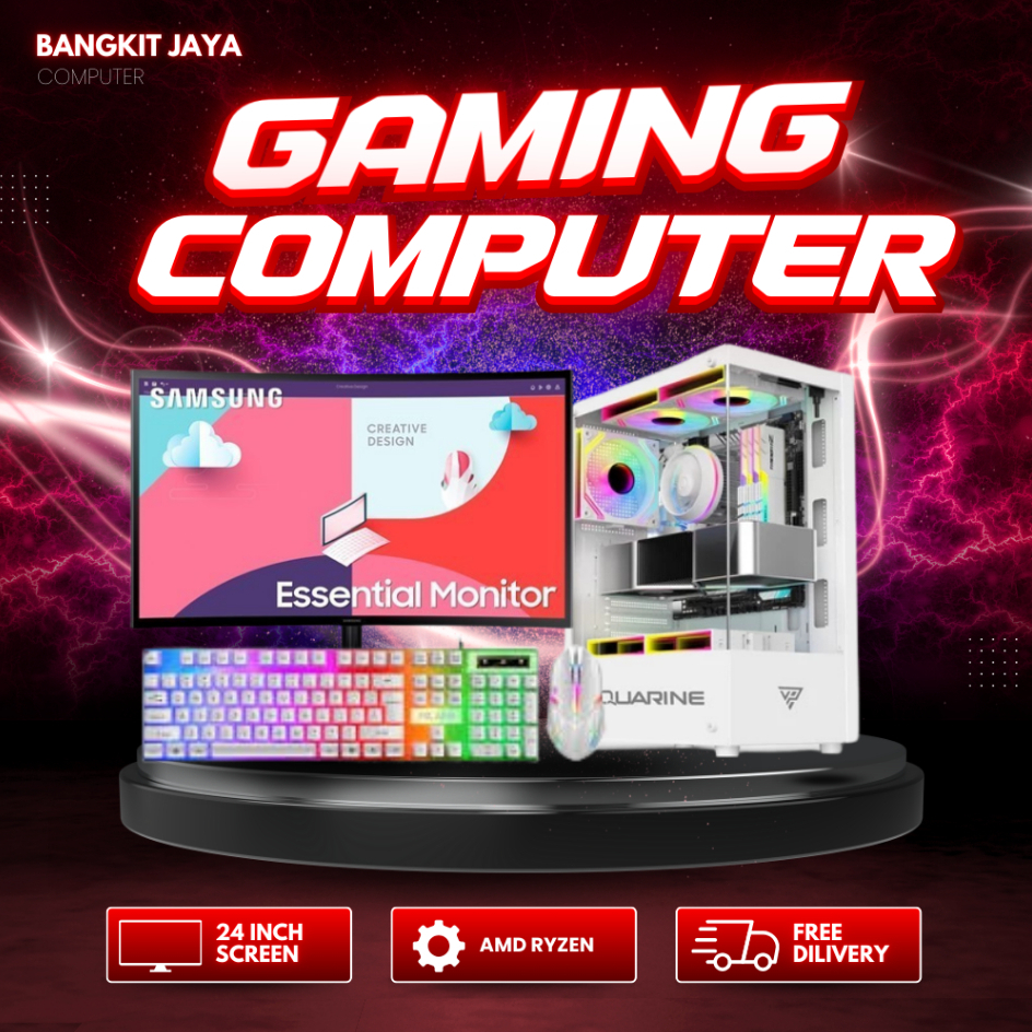 1 set PC Gaming Fullset AMD Ryzen 3 3200G SSD128GB DDR4 16GB + Monitor 24 Inch Fullset