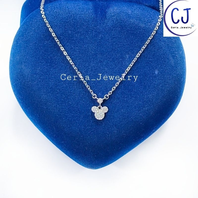 Kalung Anak Perak Asli Silver 925 Lapis Emas Putih Asli Kalung Anak Mickey Mouse Permata - Kalung An