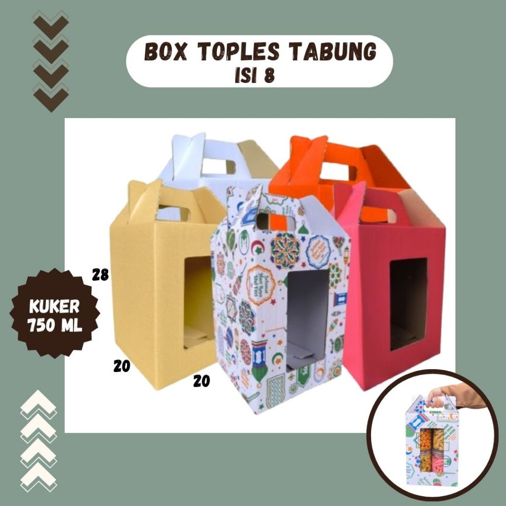 

Box 20x20x28 Jinjing (KUKER TOPLES JAR 750ml ISI 8) Kardus Idul Fitri Lebaran Hampers/Ied Mubarak/Box Boneka/Hampers Kue Kering