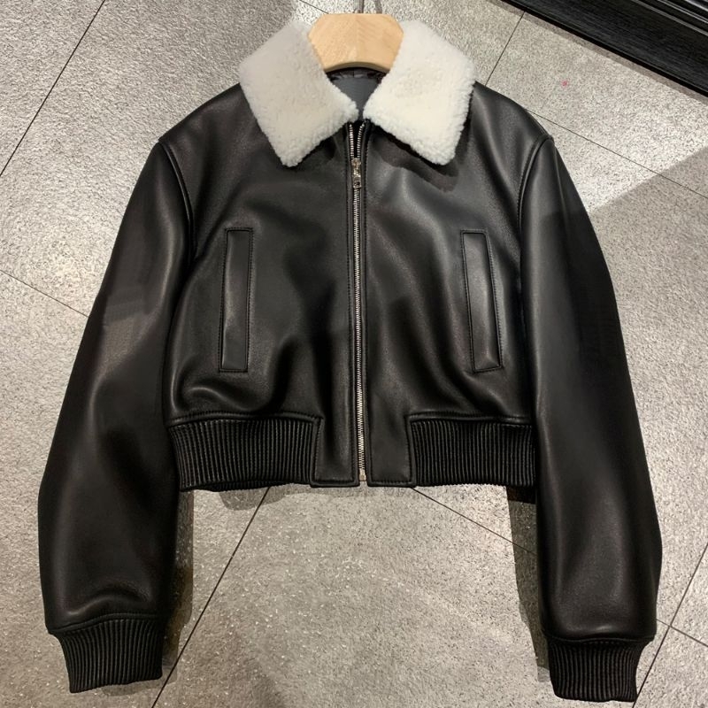 WOMEN CROP LEATHER JAKET WOMEN CROP LEATHER KERAH BULU TEBAL
