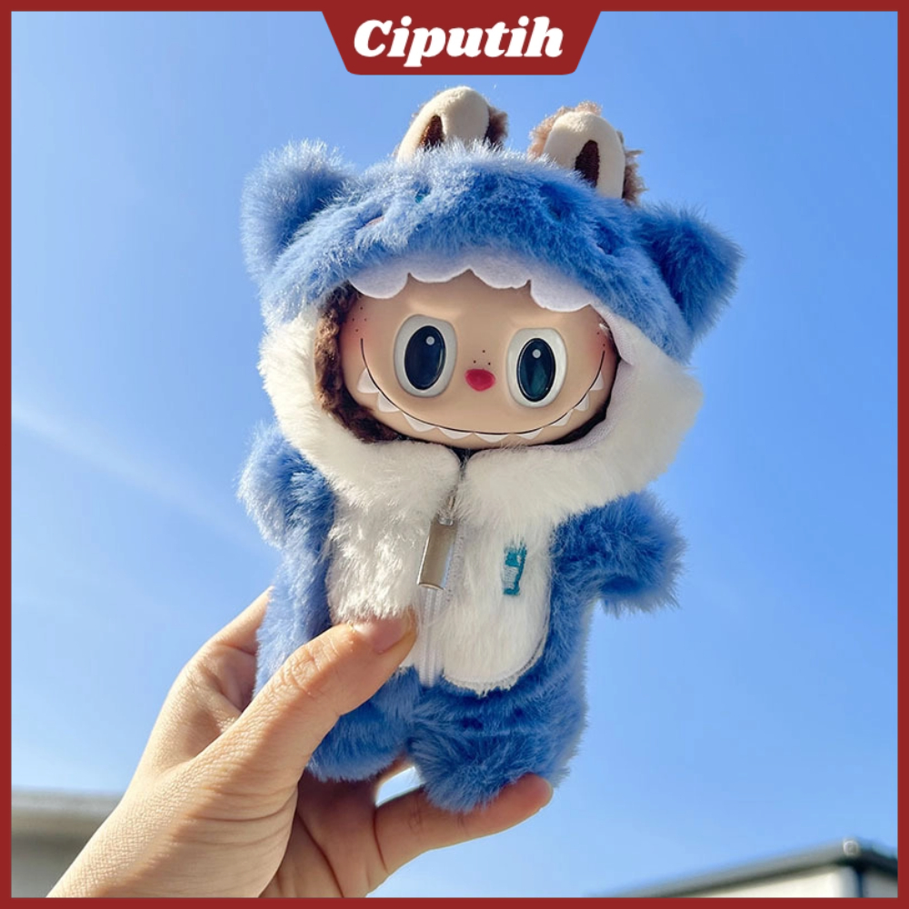 [Pakaian saja] Pakaian labubu liontin 17cm dengan pembungkus kaki pakaian boneka labubu hiu biru one