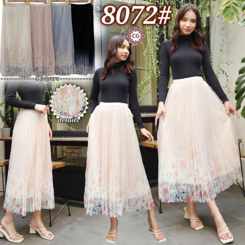 [8072] rok plisket | rok motif bunga premium | rok tule tutu import full furing