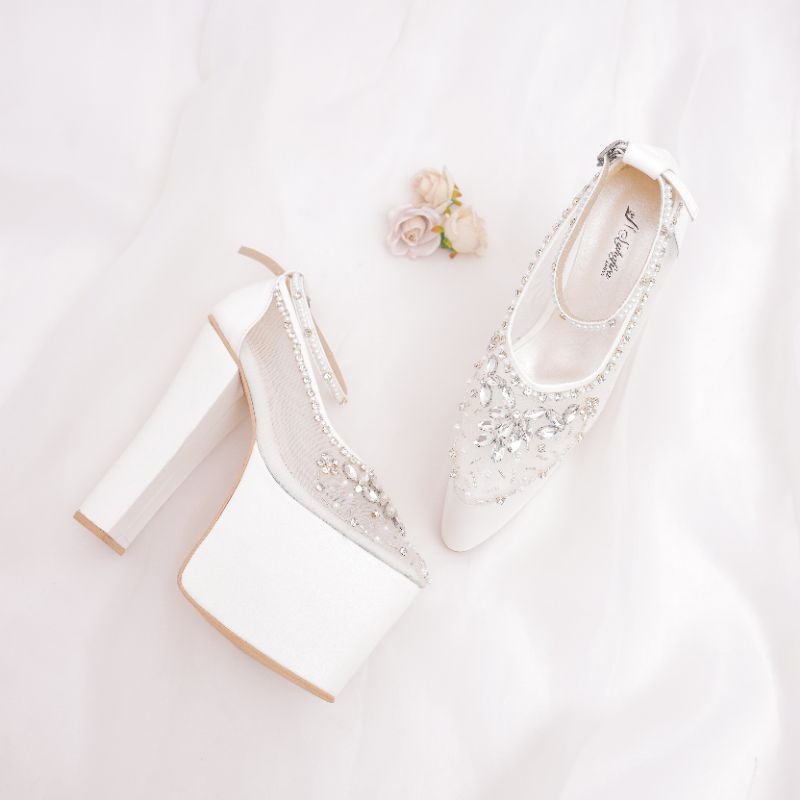 Syhafira Anzani Wedding Shoes  Bridal Shoes Heels Pengantin 15 cm Putih