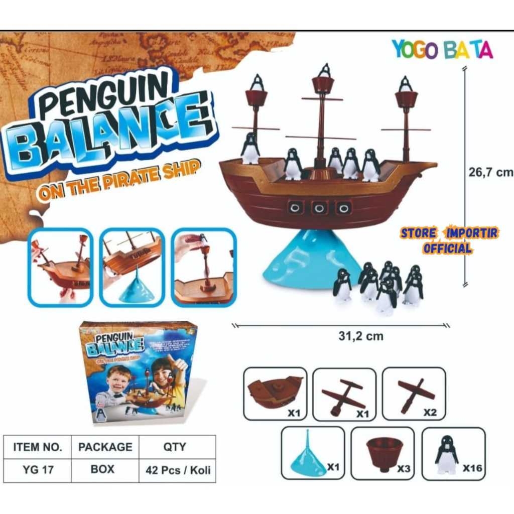 Mainan Penguin Balance On The Pirate Game Mainan Anak Keseimbangan Penguin YG 17 | Mainan Edukasi Pi