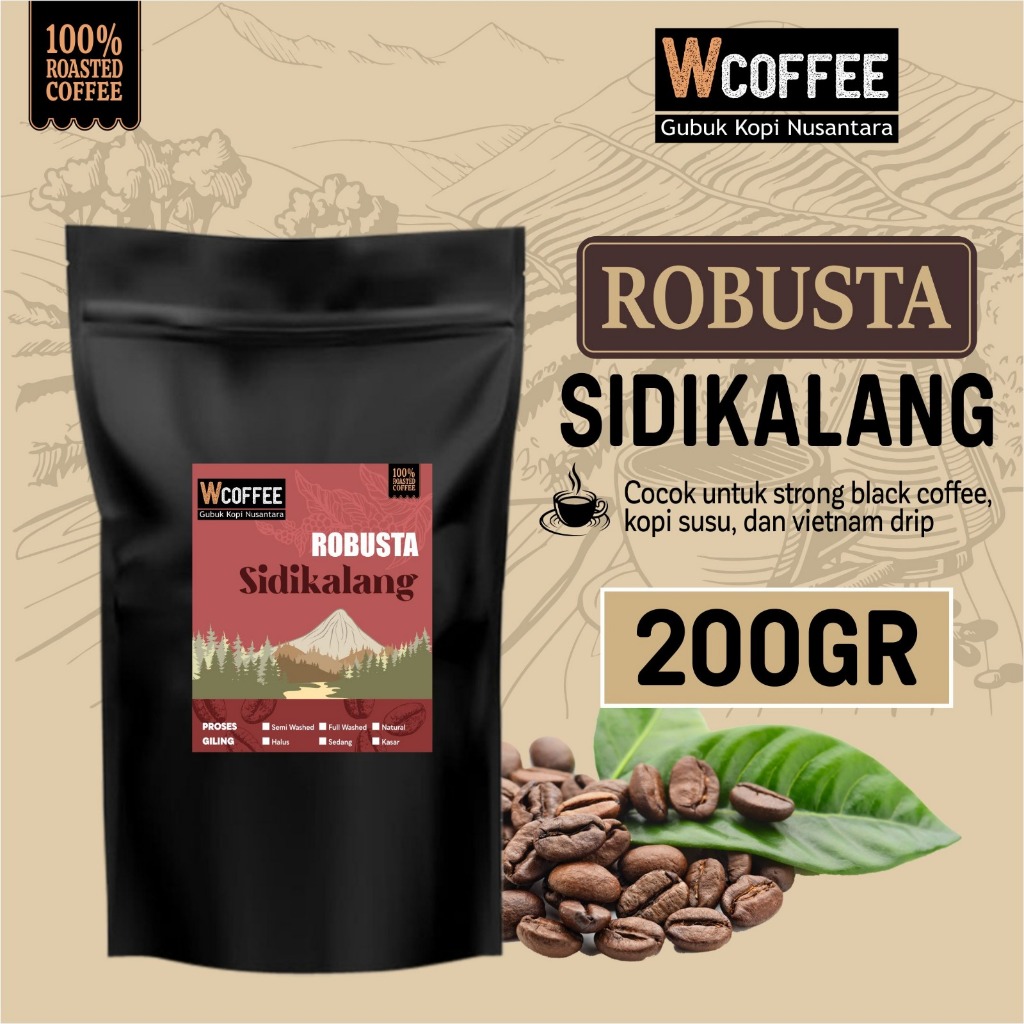 

Kopi Robusta Sidikalang Asli Coffee Roast Beans Espresso 200 Gram - wcoffee Biji Bubuk