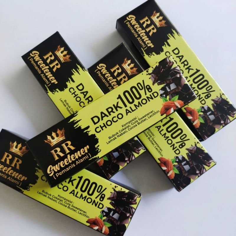 

Chocolate Almond Dark 100% Sweetener Netto 30gram. Diabetasol, Rendah Lemak, Vegan, Diet!