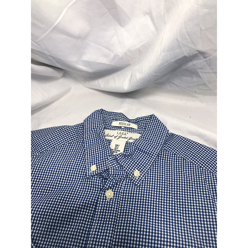 (Atasan/Kemeja) L.O.G.G plaid shirt by H&M - Navy/White | Laki-Laki | Pakaian Pria | Kemeja Pria Len