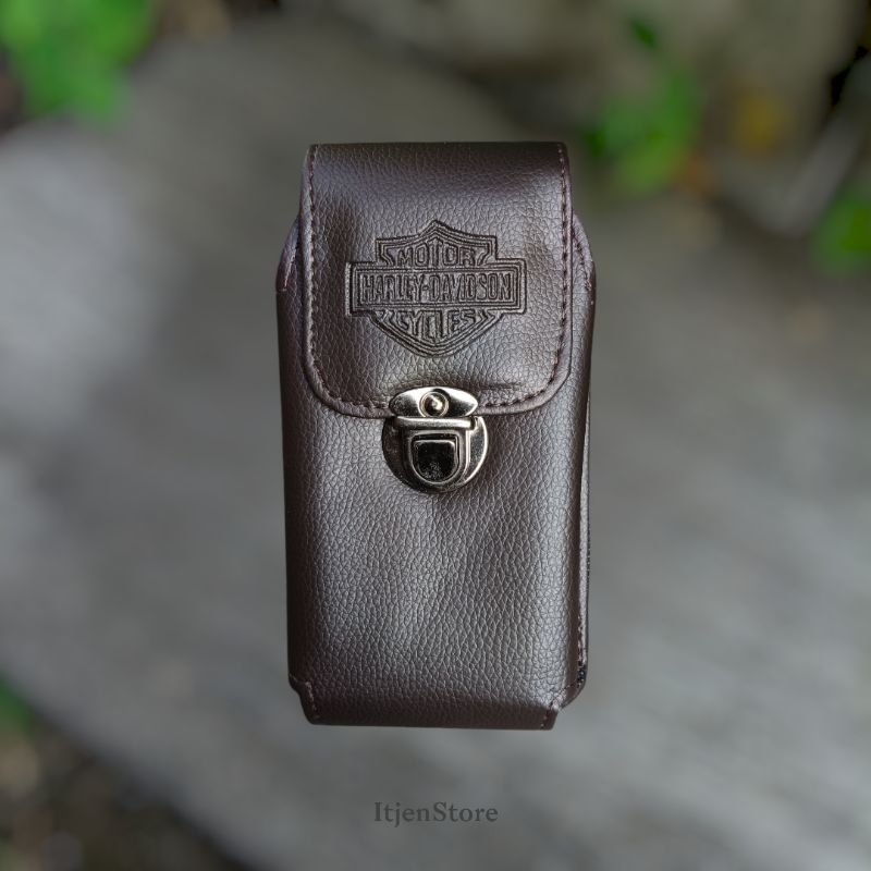 Dompet HP Tas Ponsel Pinggang Pria 1 Slot Bahan Kulit Sintetis