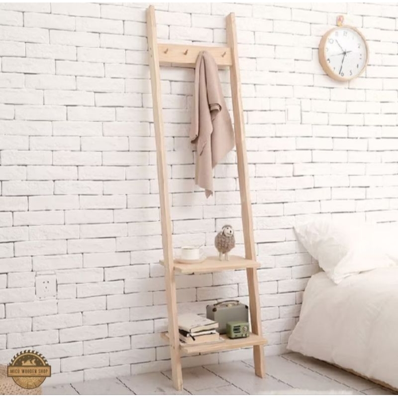 Rak Stand Hanger Kayu Ladder Hanger Kayu Serbaguna