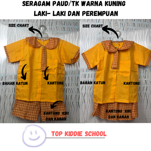 1 SET SERAGAM TK/PAUD BAJU KOTAK-KOTAK PENDEK PAUD/TK KUNING