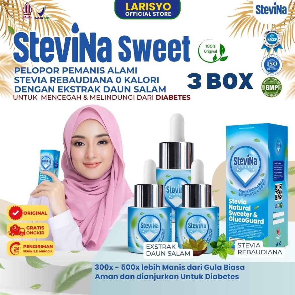 

Stevina Sweet Pemanis Alami 0 Kalori plus Herbal Daun salam Pengganti Gula Untuk Menjaga Berat Badan Ideal Kemasan 3 Botol 15ml