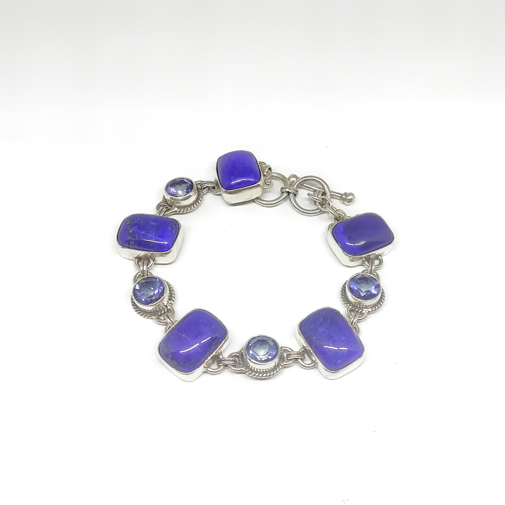 Gelang Rantai Brecelet Bangle Batu Permata Lapis Lazuli  Perak Silver Bali Asli 925 Pria Wanita Eleg