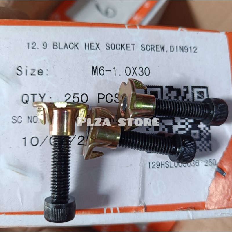 Baut mur cakar M6x30 fulldrat baja anti karat untuk box speaker baut mur hitam kunci L baut spiker b