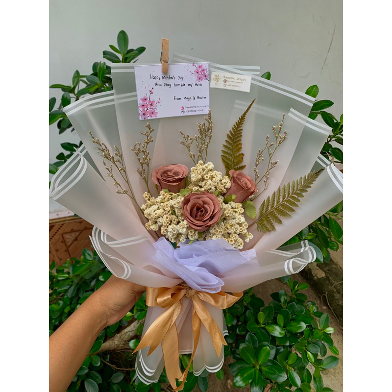 BUKET BUNGA ARTIFICIAL MIX EDELWEISS | buket bunga kering | buket bunga | buket bunga ulang tahun | 