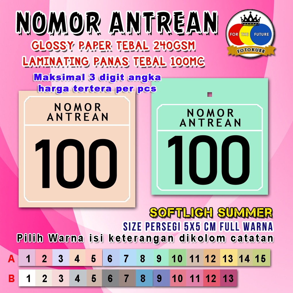 

Cetak Nomor Antrean - Nomor Loker - Nomor Live - Nomor Urut Antrian Size 5x5 cm Bahan Glossy Paper sudah Terlaminating