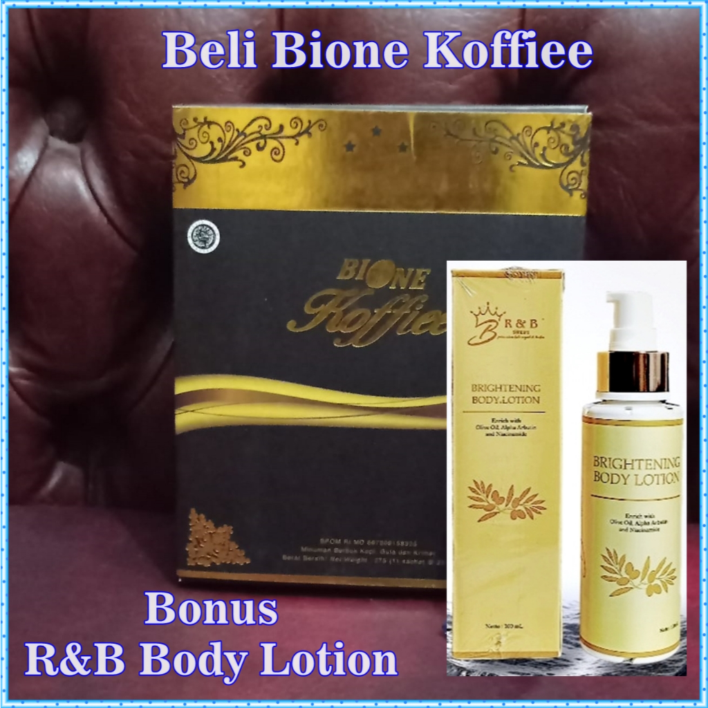 

Bione Koffiee Kopi Stamina 1 Box Isi 11 Sachet Bonus R&B Brightening Body Lotion