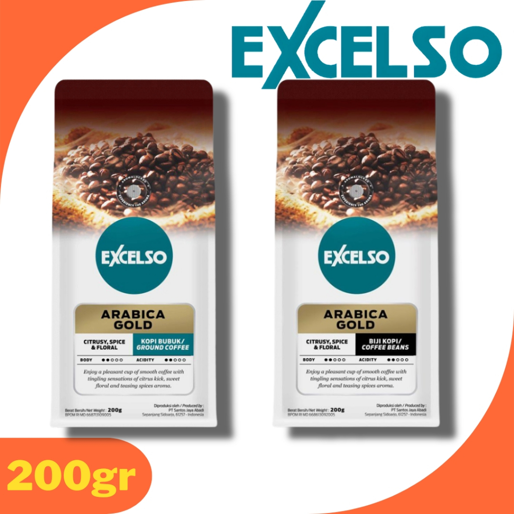 

Excelso Arabica Gold Kopi Bubuk / Biji Kopi Kemasan 200gr