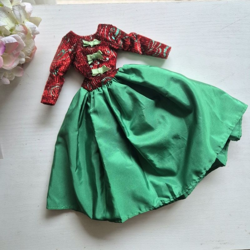Baju Gaun Barbie Holiday Mattel green red