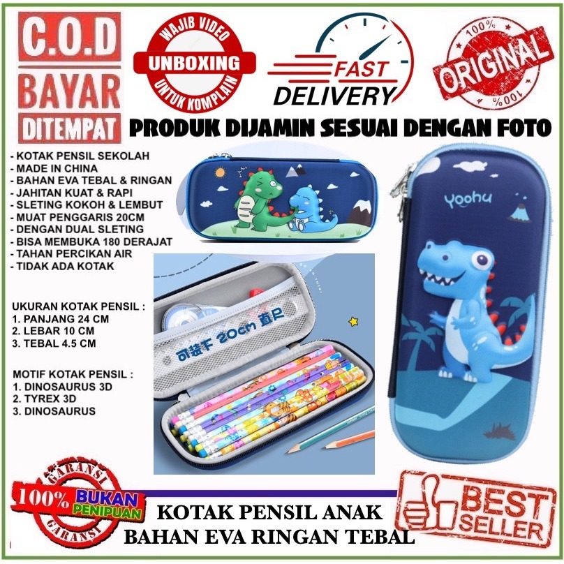 

C.O.D Kotak Pensil Pulpen Anak Sekolah Motif Dinosaurus Bahan Eva Ringan Anti Rusak Lembut