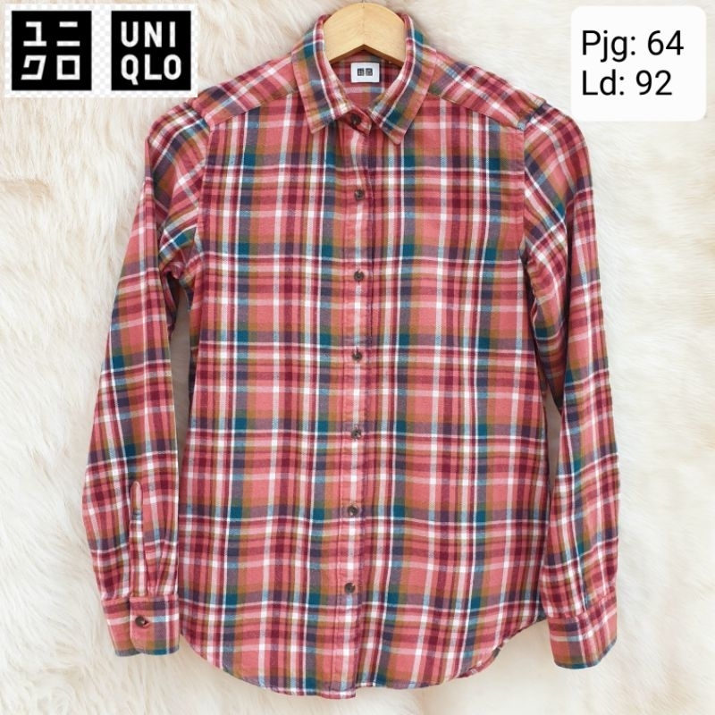 UNIQLO Baju Atasan Kemeja Flanel Lengan Panjang Wanita