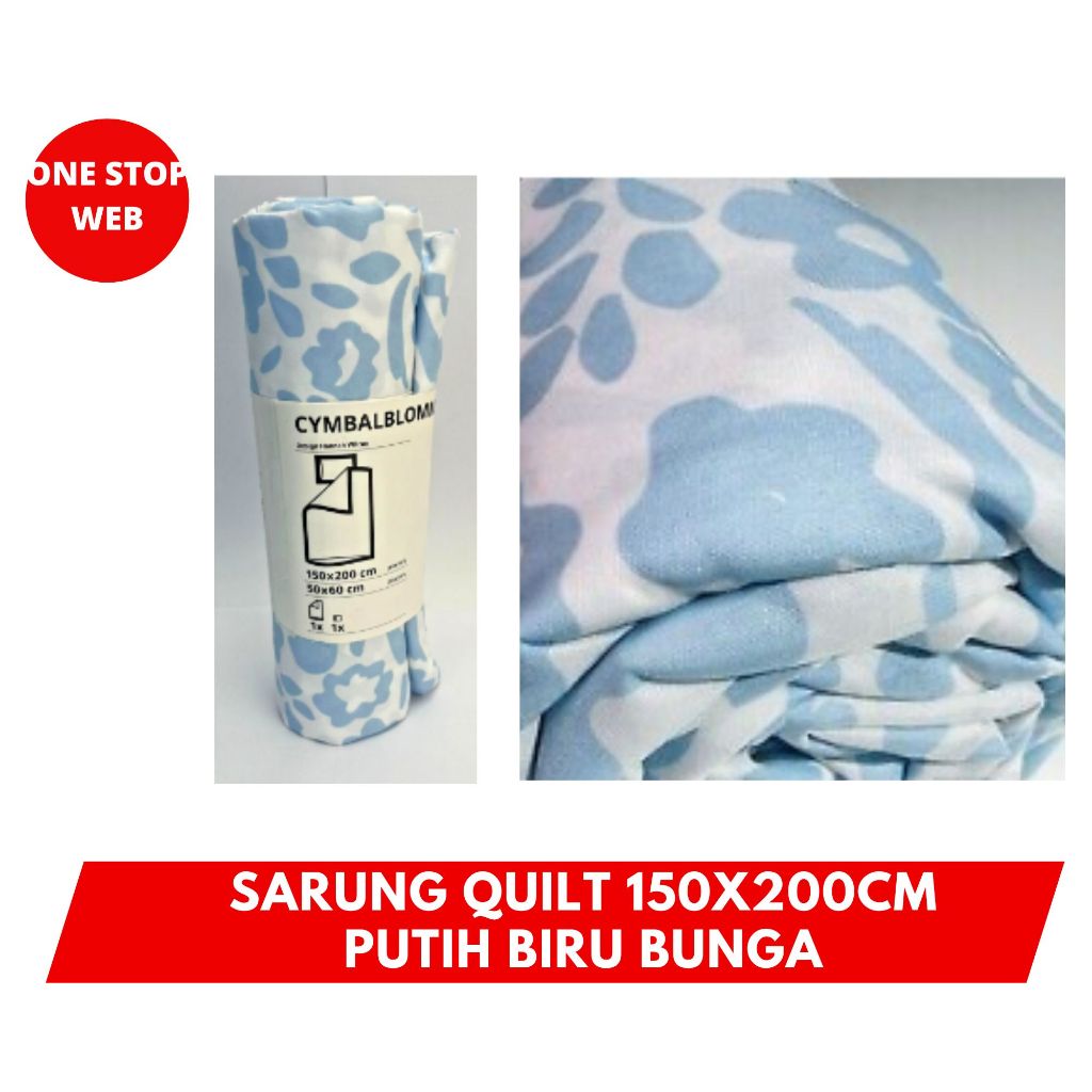 CYMBAL Sarung Duvet Putih Biru Bunga 150x200Cm 1Pc Sarung Bantal 50x80Cm Quilt Cover Pillowcase IK20