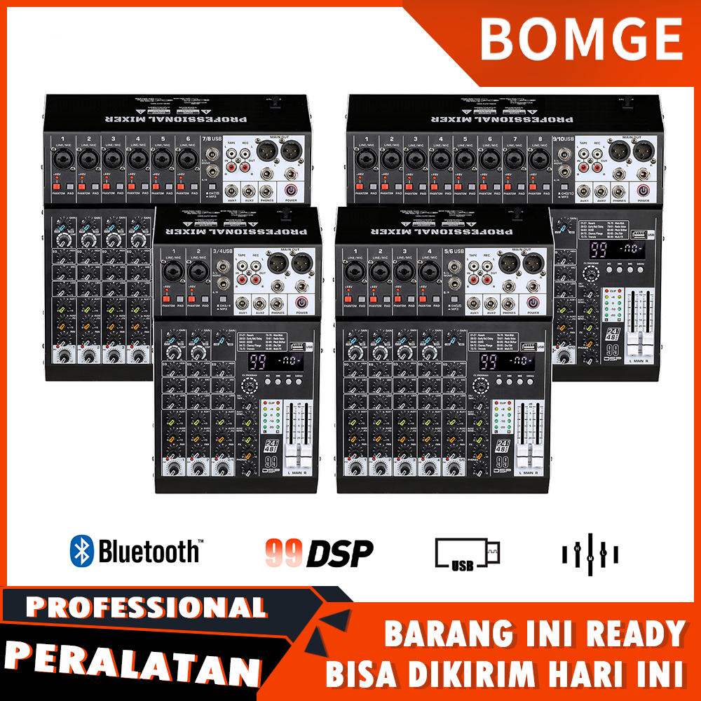 BOMGE RB4/6/8/10 Audio Mixer Professional 24BIT 48KHZ 99DSP COMPRESS USB BLUETOOTH UNTUK SOUND SYSTE