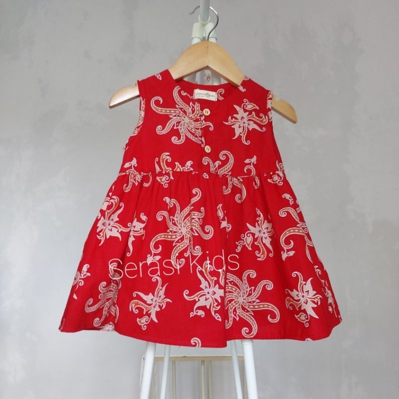 Dres bayi baju anak perempuan tanpa lengan batik adem usia 1 - 2 tahun