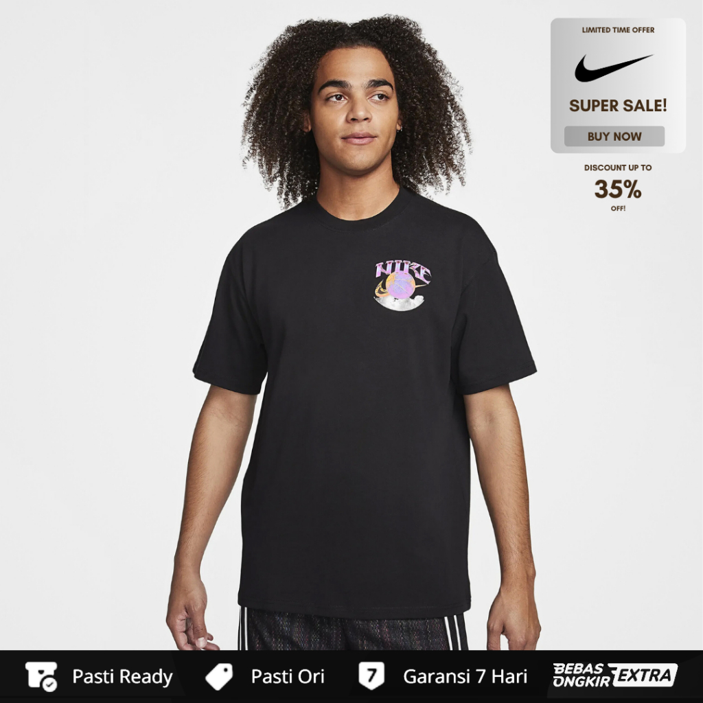 Kaos Nike Original Pria Nike Swoosh Max90 Basketball T-Shirt - Black