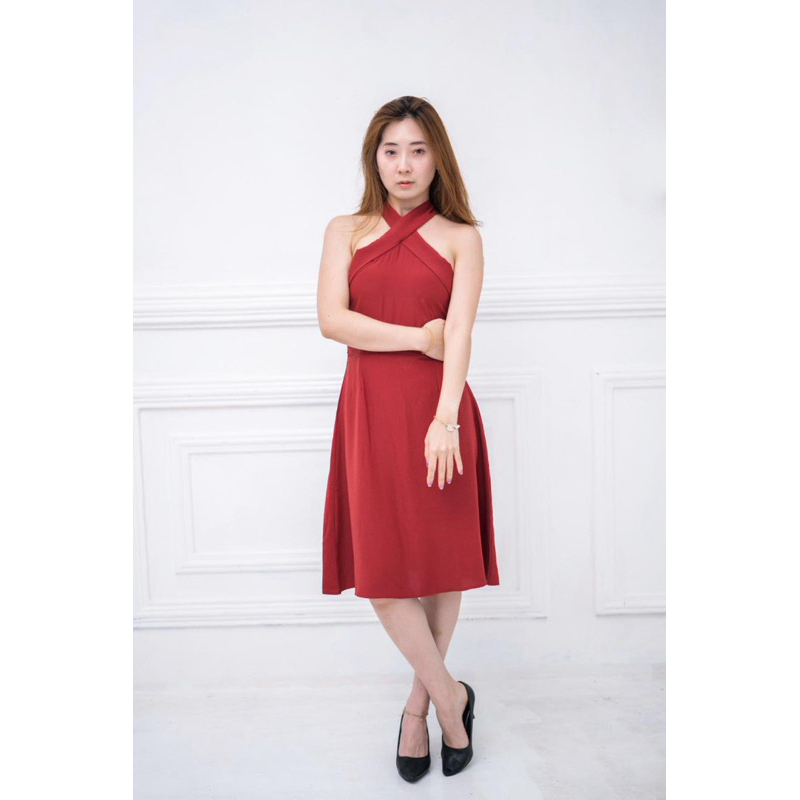 Layla Dress | Dress Gaun Tali Mewah Murah Premium | Gaun Merah Hitam | Dress Imlek | Dress Tali