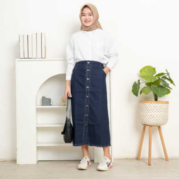 Rok span alfanesa 7/8 Rok korean style Span wanita kekinian Rok jeans Bawahan wanita Fashion wanita 