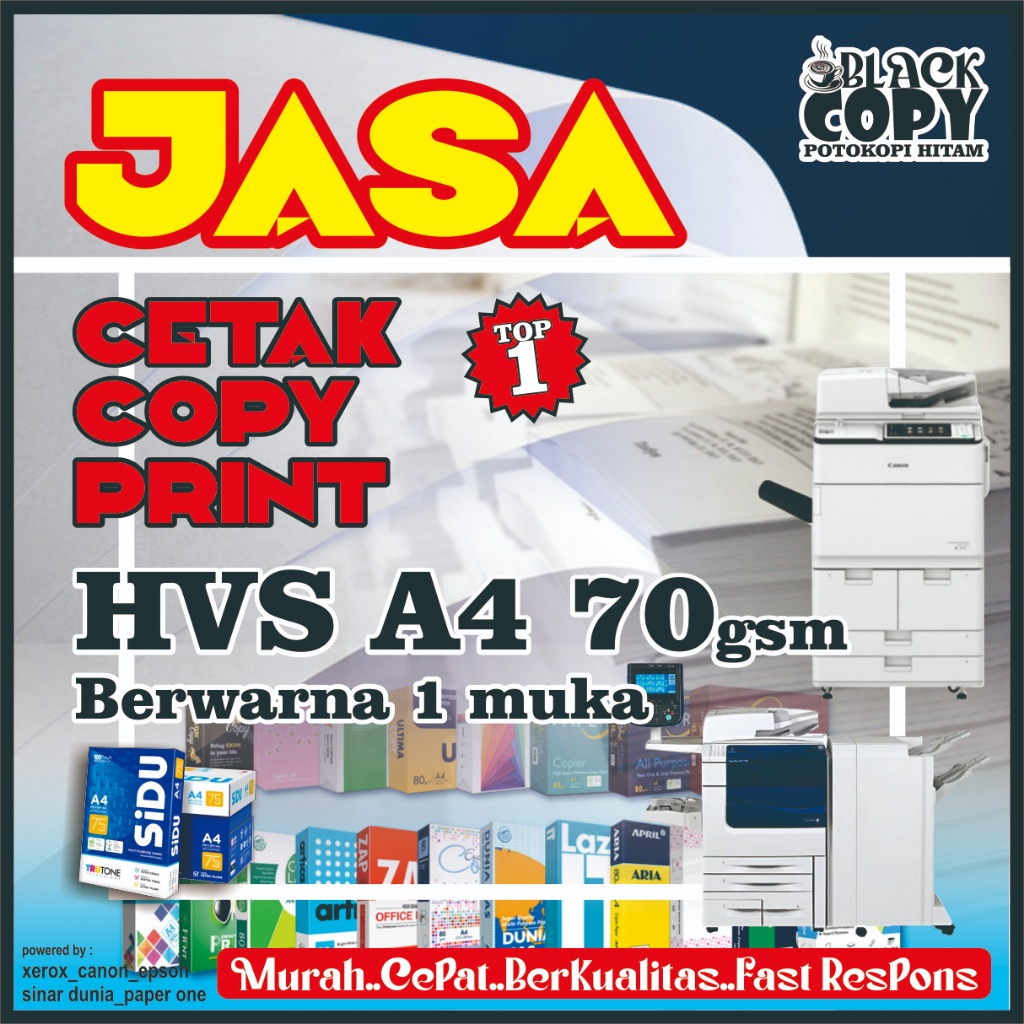 

Jasa cetak warna HVS 70gsm 1 muka