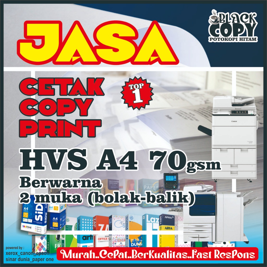 

Jasa cetakwarna HVS 70gsm 2 muka