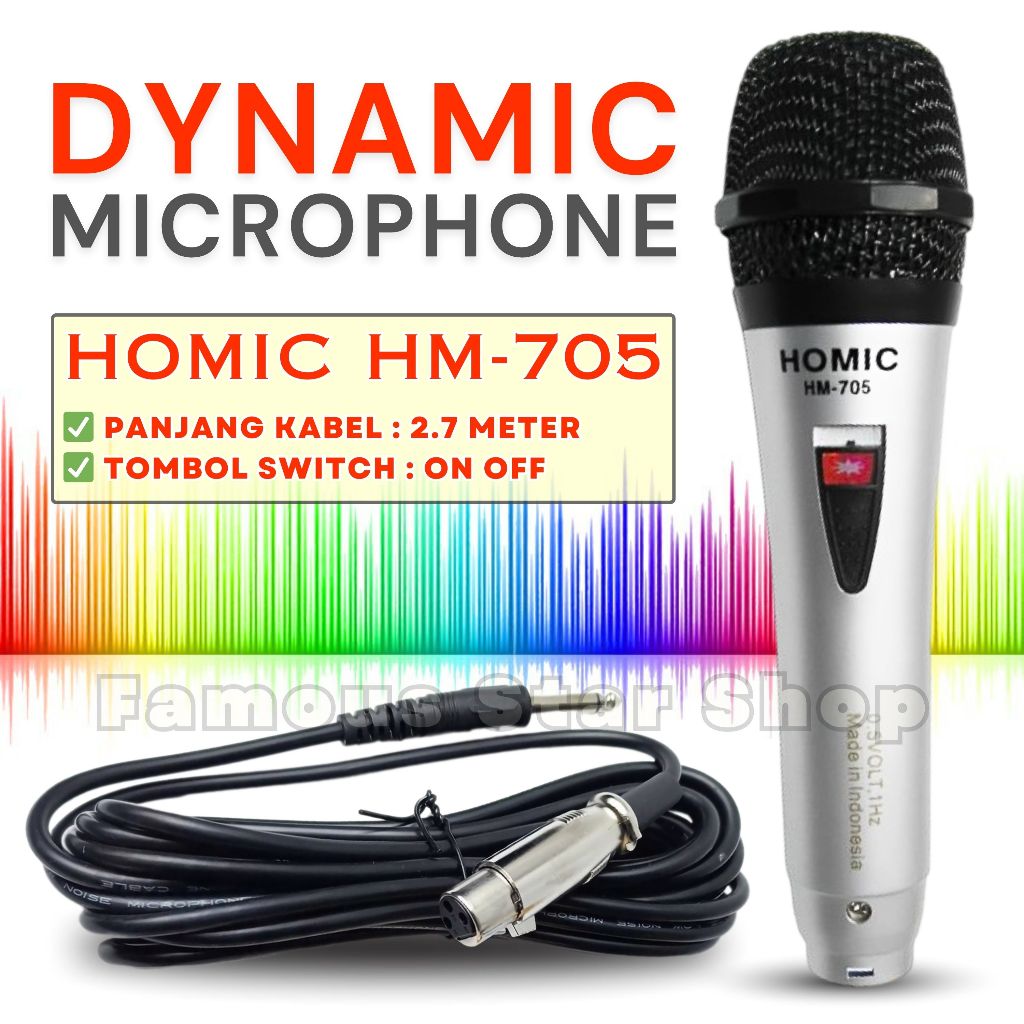 Mic Karaoke Original Dynamic Microphone HOMIC HM-705 SUARA SUPER JERNIH / Mic Kabel / Mickrofon Geng