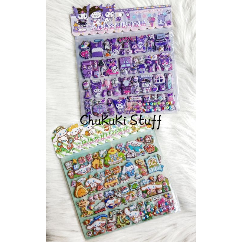 

Stiker timbul hologram ( isi 2 lembar ) ukuran besar Sanrio Kuromi Cinnamorol