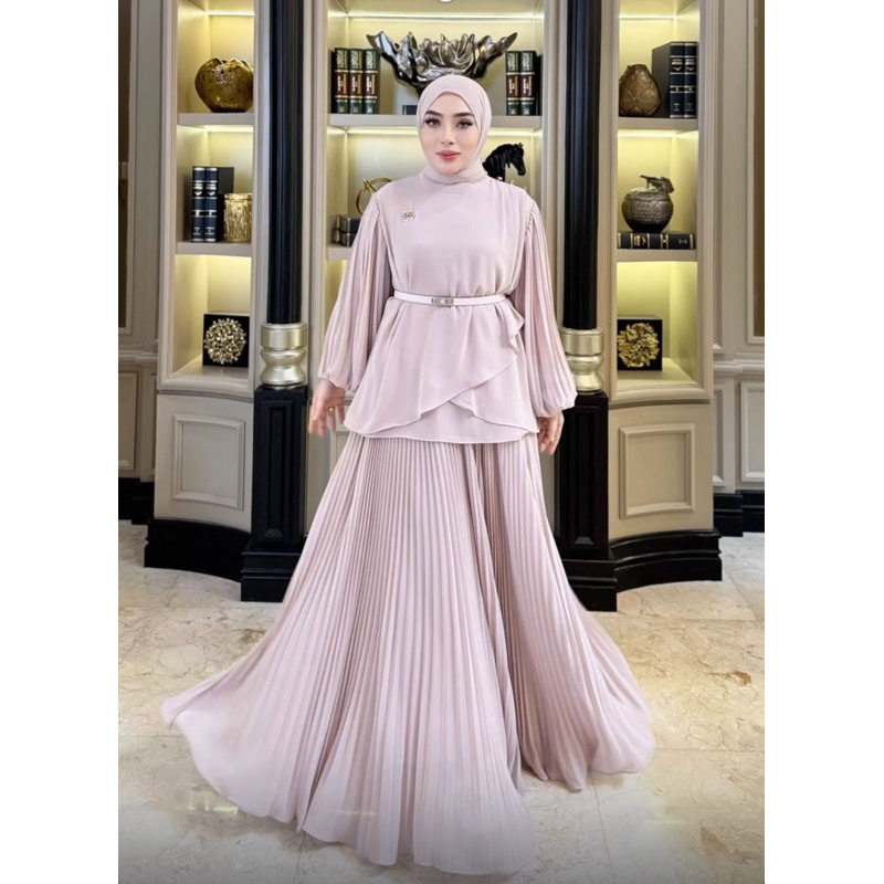 One Set Rok Plisket Mewah Shellasaukia ORI 100% by Shellasaukia