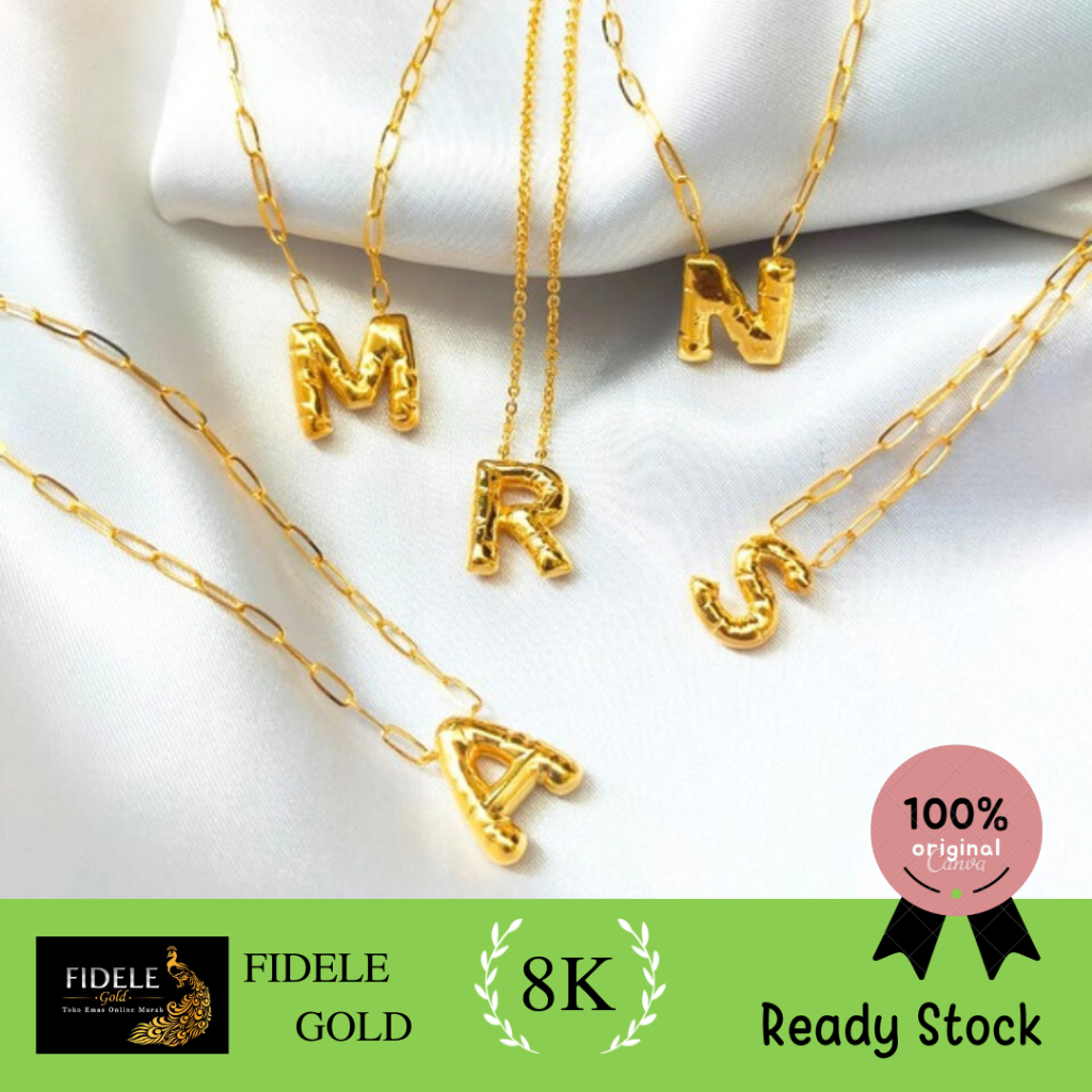 Kalung Huruf Alfabet Emas Asli 375 Huruf A,S ,M, N , R Panjang 42 cm