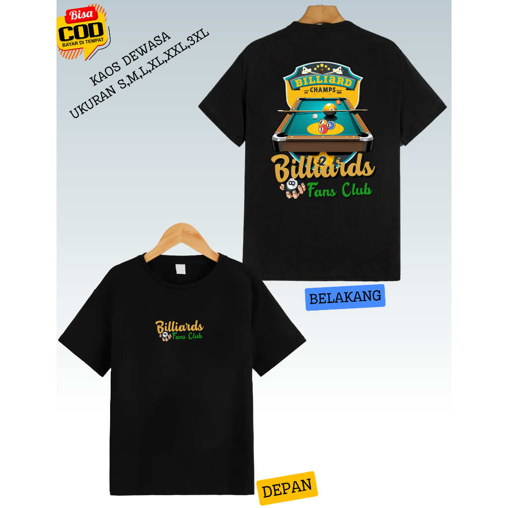 Baju Kaos Dewasa Billiard 8 Ball Pool Pakaian Atasan Fashion Pria Wanita Cowok Laki Distro Murah Imp