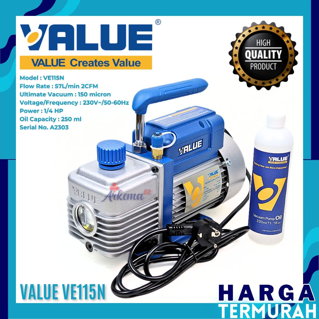VACUUM PUMP VALUE VE115N 1/4HP | VACUM PUMP VALUE VE 115 N | POMPA PAKUM FREON VE115 N 1/4PK