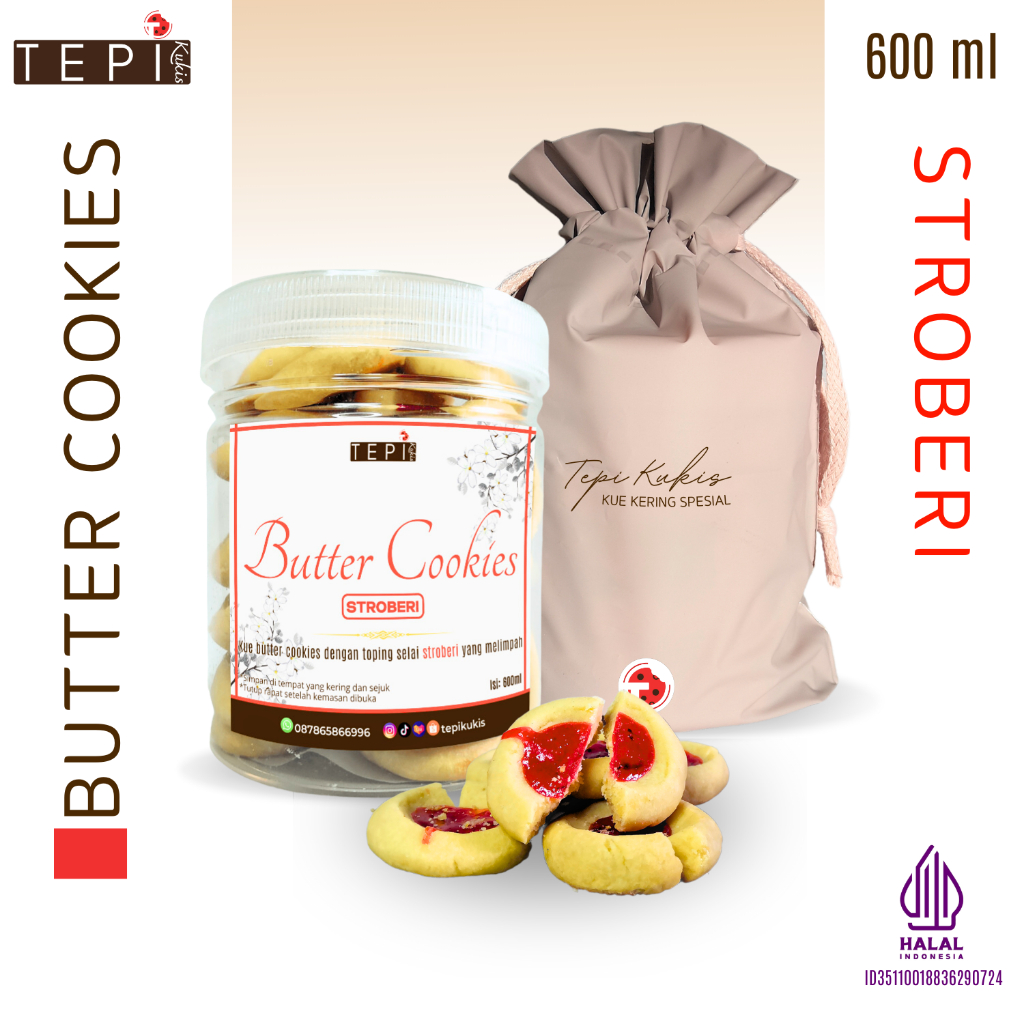 

Kue Kering Butter Cookies Selai Strawberry Toples 600ml