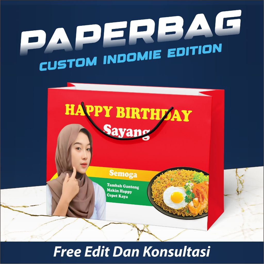 

KADO ULANG TAHUN PAPERBAG CUSTOM INDOMIE EDITION BEBAS REQUES TULISAN 1 HARI JADI TERMURAH